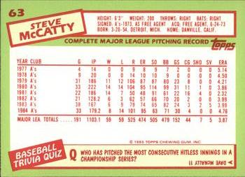 1985 Topps - Collector's Edition (Tiffany) #63 Steve McCatty Back