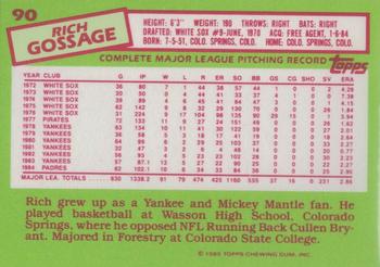 1985 Topps - Collector's Edition (Tiffany) #90 Rich Gossage Back