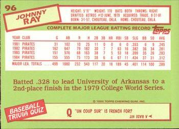1985 Topps - Collector's Edition (Tiffany) #96 Johnny Ray Back