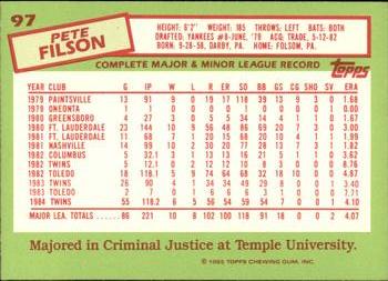 1985 Topps - Collector's Edition (Tiffany) #97 Pete Filson Back