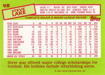1985 Topps - Collector's Edition (Tiffany) #98 Steve Lake Back