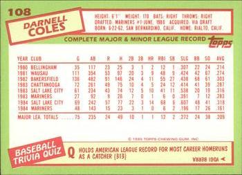 1985 Topps - Collector's Edition (Tiffany) #108 Darnell Coles Back