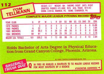 1985 Topps - Collector's Edition (Tiffany) #112 Tom Tellmann Back