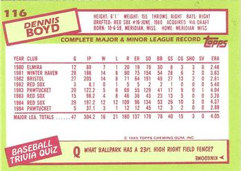 1985 Topps - Collector's Edition (Tiffany) #116 Dennis Boyd Back