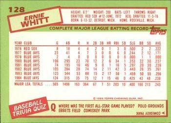 1985 Topps - Collector's Edition (Tiffany) #128 Ernie Whitt Back