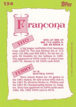1985 Topps - Collector's Edition (Tiffany) #134 Terry Francona / Tito Francona Back