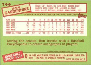 1985 Topps - Collector's Edition (Tiffany) #144 Ron Gardenhire Back