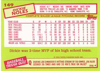 1985 Topps - Collector's Edition (Tiffany) #149 Dickie Noles Back
