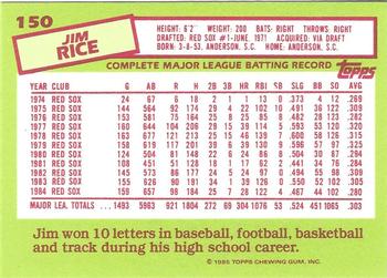 1985 Topps - Collector's Edition (Tiffany) #150 Jim Rice Back