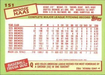 1985 Topps - Collector's Edition (Tiffany) #151 Moose Haas Back