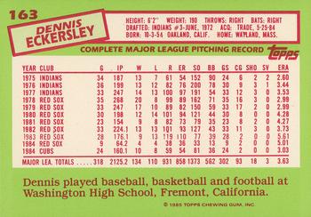 1985 Topps - Collector's Edition (Tiffany) #163 Dennis Eckersley Back