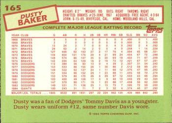 1985 Topps - Collector's Edition (Tiffany) #165 Dusty Baker Back