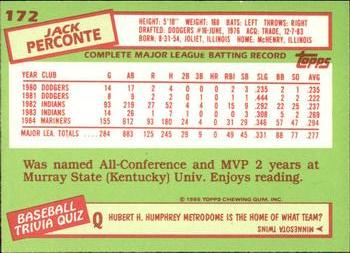 1985 Topps - Collector's Edition (Tiffany) #172 Jack Perconte Back