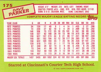 1985 Topps - Collector's Edition (Tiffany) #175 Dave Parker Back