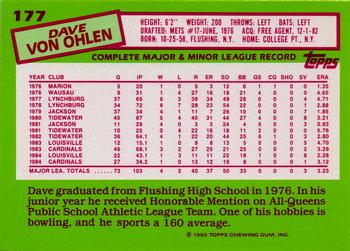 1985 Topps - Collector's Edition (Tiffany) #177 Dave Von Ohlen Back
