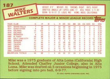 1985 Topps - Collector's Edition (Tiffany) #187 Mike Walters Back