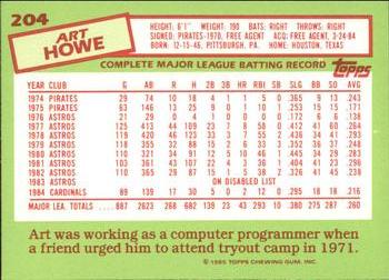 1985 Topps - Collector's Edition (Tiffany) #204 Art Howe Back