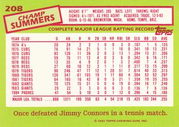 1985 Topps - Collector's Edition (Tiffany) #208 Champ Summers Back
