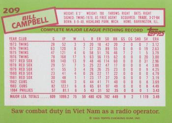 1985 Topps - Collector's Edition (Tiffany) #209 Bill Campbell Back