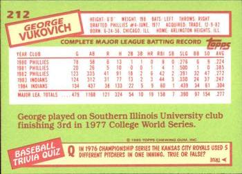 1985 Topps - Collector's Edition (Tiffany) #212 George Vukovich Back