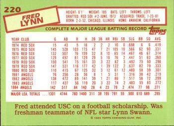 1985 Topps - Collector's Edition (Tiffany) #220 Fred Lynn Back