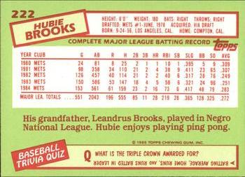 1985 Topps - Collector's Edition (Tiffany) #222 Hubie Brooks Back