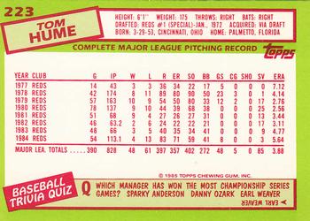 1985 Topps - Collector's Edition (Tiffany) #223 Tom Hume Back