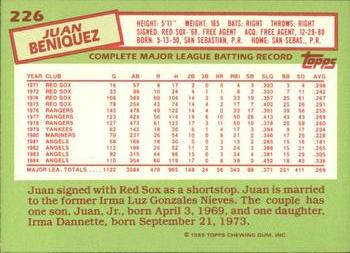 1985 Topps - Collector's Edition (Tiffany) #226 Juan Beniquez Back
