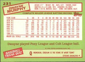 1985 Topps - Collector's Edition (Tiffany) #231 Dwayne Murphy Back