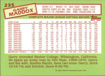 1985 Topps - Collector's Edition (Tiffany) #235 Garry Maddox Back