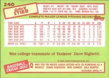 1985 Topps - Collector's Edition (Tiffany) #240 Dave Stieb Back