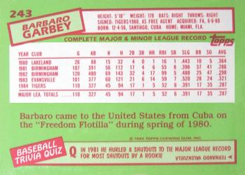 1985 Topps - Collector's Edition (Tiffany) #243 Barbaro Garbey Back