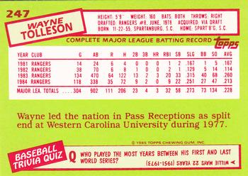 1985 Topps - Collector's Edition (Tiffany) #247 Wayne Tolleson Back