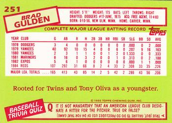 1985 Topps - Collector's Edition (Tiffany) #251 Brad Gulden Back
