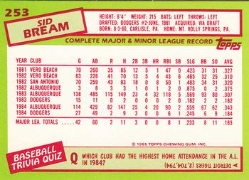1985 Topps - Collector's Edition (Tiffany) #253 Sid Bream Back