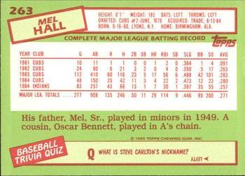 1985 Topps - Collector's Edition (Tiffany) #263 Mel Hall Back