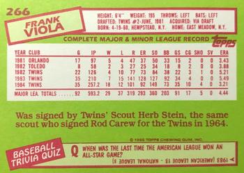 1985 Topps - Collector's Edition (Tiffany) #266 Frank Viola Back