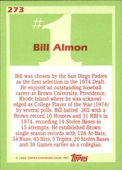 1985 Topps - Collector's Edition (Tiffany) #273 Bill Almon Back