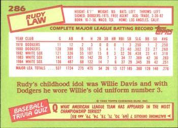 1985 Topps - Collector's Edition (Tiffany) #286 Rudy Law Back