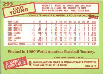 1985 Topps - Collector's Edition (Tiffany) #293 Curt Young Back