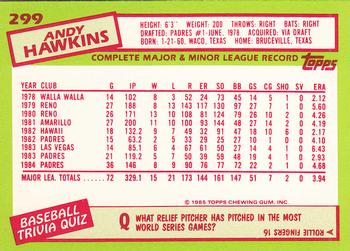 1985 Topps - Collector's Edition (Tiffany) #299 Andy Hawkins Back