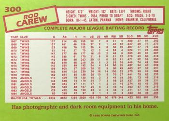 1985 Topps - Collector's Edition (Tiffany) #300 Rod Carew Back
