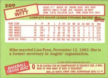 1985 Topps - Collector's Edition (Tiffany) #309 Mike Witt Back