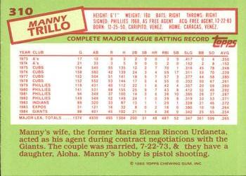 1985 Topps - Collector's Edition (Tiffany) #310 Manny Trillo Back