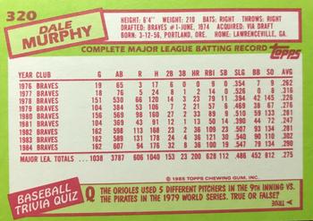 1985 Topps - Collector's Edition (Tiffany) #320 Dale Murphy Back