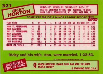 1985 Topps - Collector's Edition (Tiffany) #321 Ricky Horton Back