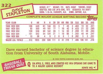 1985 Topps - Collector's Edition (Tiffany) #322 Dave Stapleton Back