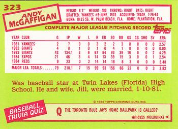 1985 Topps - Collector's Edition (Tiffany) #323 Andy McGaffigan Back