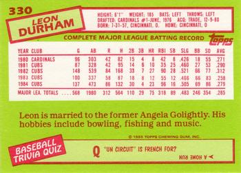 1985 Topps - Collector's Edition (Tiffany) #330 Leon Durham Back