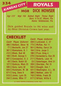1985 Topps - Collector's Edition (Tiffany) #334 Dick Howser Back